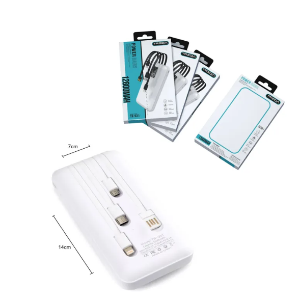Power bank 10000Mah με ενσωματωμένα καλώδια φόρτισης & θύρα USB-A Treqa