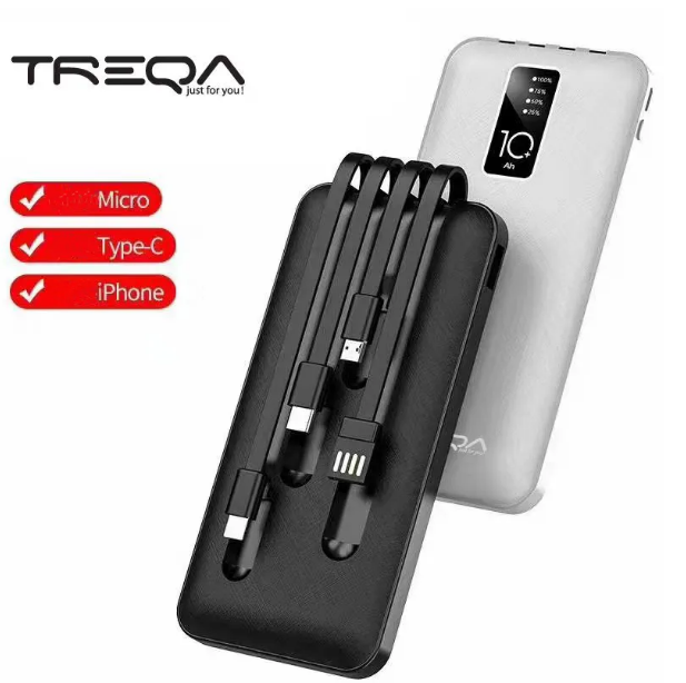 Power bank 10000Mah με ενσωματωμένα καλώδια φόρτισης & θύρα USB-A Treqa