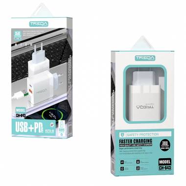TREQA 20W γρήγορος φορτιστής κινητού iOS Lightning USB+PD CH-643 – Fast charger