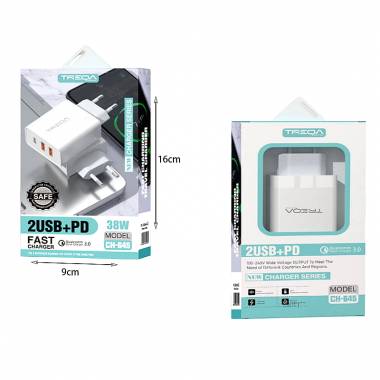 Treqa Γρήγορος φορτιστής 38W 2USB+PD 3.0 CH-645 - Fast Charger