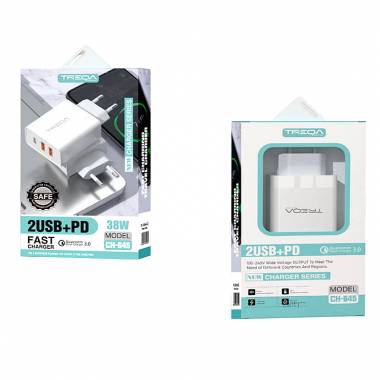 Treqa Γρήγορος φορτιστής 38W 2USB+PD 3.0 CH-645 - Fast Charger