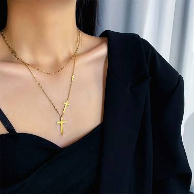 Γυναικείο Ατσάλινο Κολιέ Με Σταυρούς – Women’s Steel Necklace