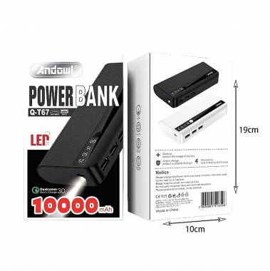 Andowl Q-T67 Power Bank 10000mAh 1xMicroUSB & 3xUSB - LED Power Bank