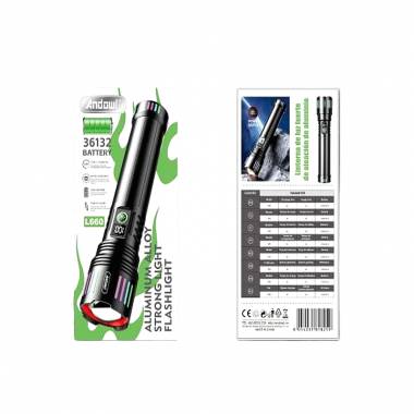 Andowl Επαναφορτιζόμενος Φακός Led 2000mAh με 5 λειτουργίες με δυνατότητα ζουμ L660 - Aluminum Alloy Strong Light Flashlight