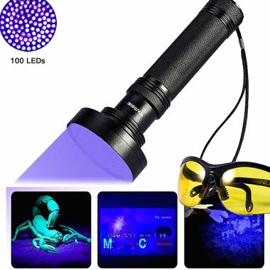 Φακός 100 LED με Ακτίνες UV Black Light Flashlight