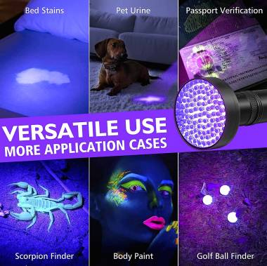 Φακός 100 LED με Ακτίνες UV Black Light Flashlight