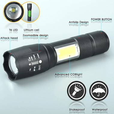 Επαναφορτιζόμενος Φακός LED - COB light flashlight