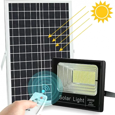 200W Ηλιακός Προβολέας Αδιάβροχος IP67 Rixme 26000LM με Πάνελ & Τηλεχειριστήριο