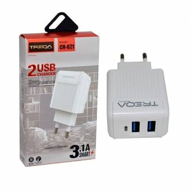 Treqa CH-621 Φορτιστής Χωρίς Καλώδιο με 2 Θύρες USB-A Λευκός - 2 USB charger