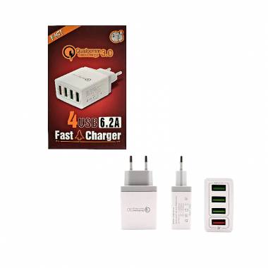 Qualcomm Φορτιστής Χωρίς Καλώδιο με 4 Θύρες USB-A Μαύρος 6.2A (KeKe-QC-04) - 4 USB Fast Charger