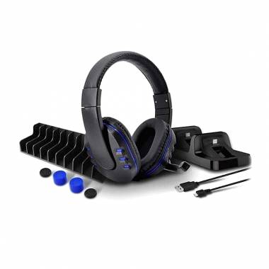 DOBE Σετ 5in1 PS4 με ακουστικά, βάση φόρτισης τηλεχειριστηρίων - 5in1 Game Pack for P-4 Series
