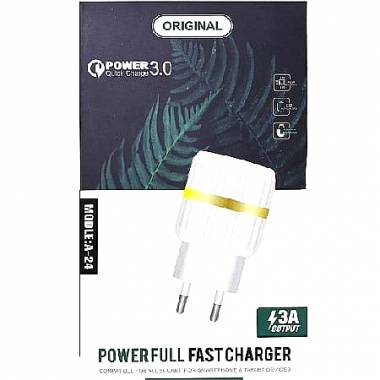 Original Γρήγορος Φορτιστής με 2 Θύρες USB 3A  Α-24 - Powerfull Fast Charger