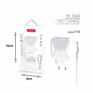 TRANYOO 5V γρήγορος φορτιστής 2USB 2.4A V14 – Fast charger