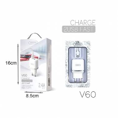 Tranyoo Φορτιστής με καλώδιο micro 2USB V60 2.4A – Charger 2USB Fast