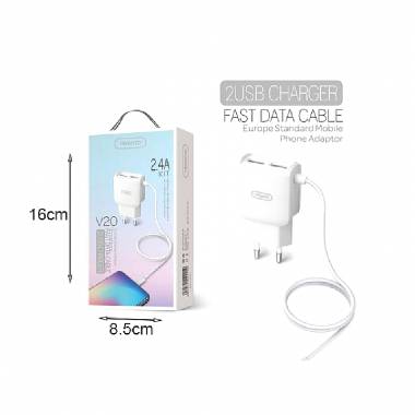 Tranyoo Φορτιστής με καλώδιο Type-C 2USB V20 2.4A – Charger 2USB Fast