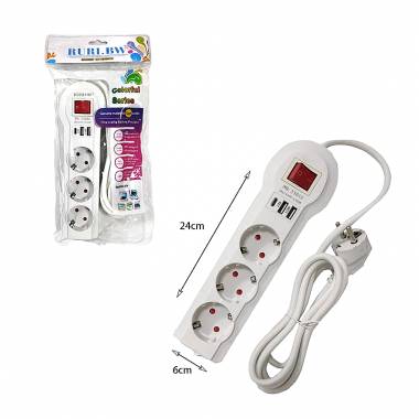 Rubi BW Πολύμπριζο 3 Θέσεων & 2 θύρες USB/1 PD με διακόπτη - 3 power socket