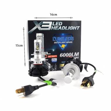 Λάμπα αυτοκινήτου H4 Ψυχρό Λευκό - X3 LED Headlight 6000LM 50W H4