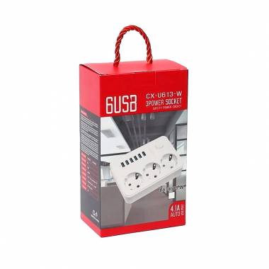Πολύμπριζο 3 θέσεων και 6 θύρες USB 4.1Α CX-U613 - 6USB 3 Power socket