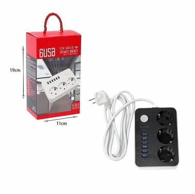 Πολύμπριζο 3 θέσεων και 6 θύρες USB 4.1Α CX-U613 - 6USB 3 Power socket