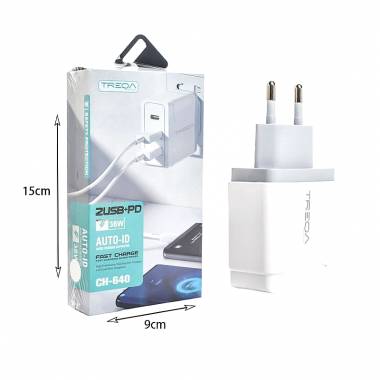 TREQA 38W γρήγορος φορτιστής κινητού Lighting IOS με καλώδιο  2USB+PD CH-640 – Fast charger