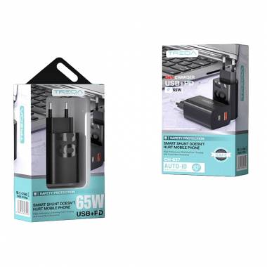 Treqa φορτιστής 65W 1USB+PD CH-637 - GaN Charger