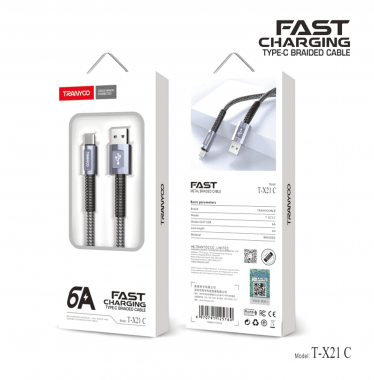 Tranyoo Καλώδιο δεδομένων type-C 6A 1m T-X21C - Fast charger cable