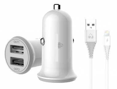 Διπλός Φορτιστής Αυτοκινήτου Λευκός Usb για IPHONE & IPAD (IOS)