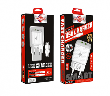 Φορτιστής Κινητού με 2 θύρες USB και καλώδιο δεδομένων Type-C 2.4A OCD-01T