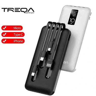 Power bank 10000Mah με ενσωματωμένα καλώδια φόρτισης & θύρα USB-A Treqa