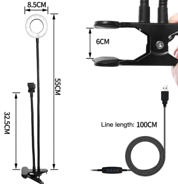 Ring Light 8 cm & Βάση Κινητου Με Μεταλλικό Βραχίονα 2 Σε 1 – Professional Live Stream
