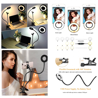 Ring Light 8 cm & Βάση Κινητου Με Μεταλλικό Βραχίονα 2 Σε 1 – Professional Live Stream