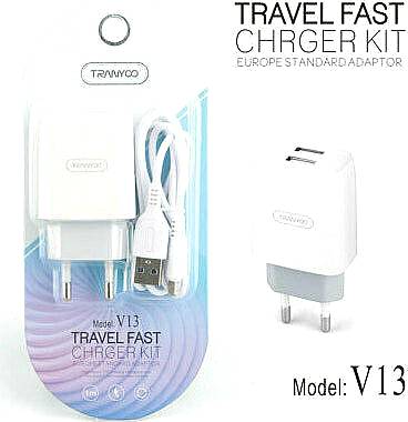 Ταξιδιωτικός Φορτιστής Type-C 2 Θύρες USB Λευκός V13