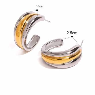 Γυναικείοι Ατσάλινοι Κρίκοι Δίχρωμοι - Women's Steel Hoop Earrings Two-Tone
