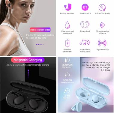 Αδιάβροχα Ασύρματα Ακουστικά Bluetooth με Θήκη Φόρτισης DT-7 IPX