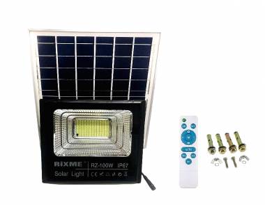 100W Ηλιακός Προβολέας Αδιάβροχος Rixme με Φωτοβολταϊκό Πάνελ & Τηλεκοντρόλ