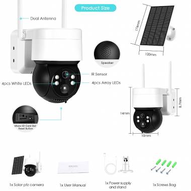 Ασύρματη Ηλιακή IP Κάμερα Ασφαλείας WiFi 3.0MP 1080p PTZ με Αισθητήρα Κίνησης 1146-87 OEM Λευκό