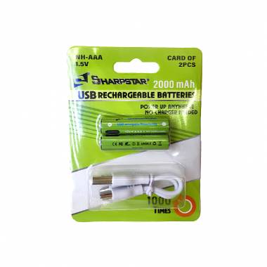SharpStar Επαναφορτιζόμενη μπαταρία USB Λιθίου Νi-AΑA 1.5V - 2000mAh - 2 τεμάχια - USB Rechargeable Battery