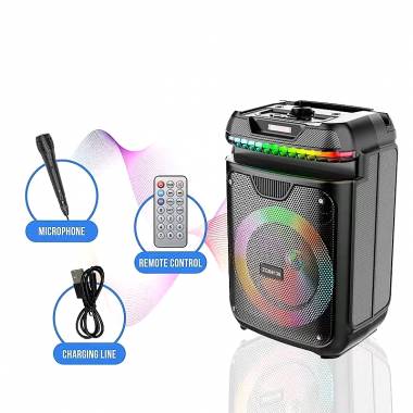 Φορητό Ηχείο Εξωτερικού Χώρου 20w Bluetooth RGB CARBON SUPER BASS (USB,FM,AUX,καλώδιο Micro USB) με Δώρο Μικρόφωνο