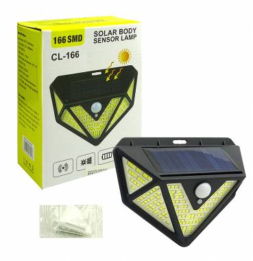 Εξωτερικός Ηλιακός Προβολέας Cob LED 166SMD Τοίχου με Ανιχνευτή Κίνησης