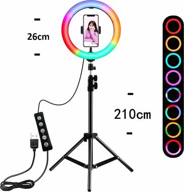 RGB Led Ring Light MJ-26 26cm 10'' 3000-6000K με Τρίποδο Δαπέδου και Βάση για Κινητό