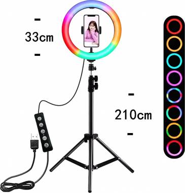 RGB Led Ring Light MJ-33 33cm 12'' 3000-6000K με Τρίποδο Δαπέδου και Βάση για Κινητό
