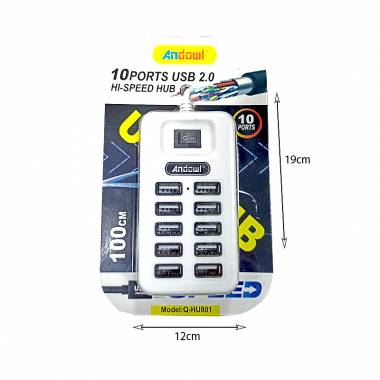 Andowl Q-HU801 USB 2.0 Hub 10 Θυρών με σύνδεση USB-A – USB Hub