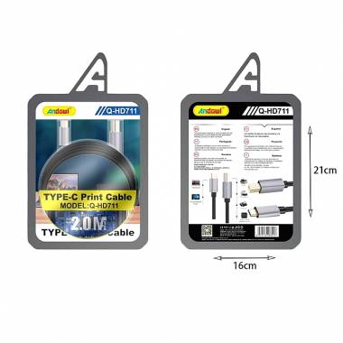 Andowl Καλώδιο εκτυπωτή Type-C 2.0M Q-HD711 - Type-C Print Cable