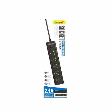 Andowl Πολύπριζο με Αγγλική Πρίζα 4 Θέσεων + 2 USB Θύρες με Διακόπτη Q-PX400 - Socket