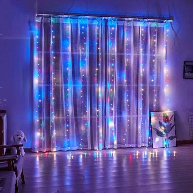 Χριστουγεννιάτικη Κουρτίνα Χρυσή 3x2m RGB Πολύχρωμος Φωτισμός 300 LED Λαμπάκια