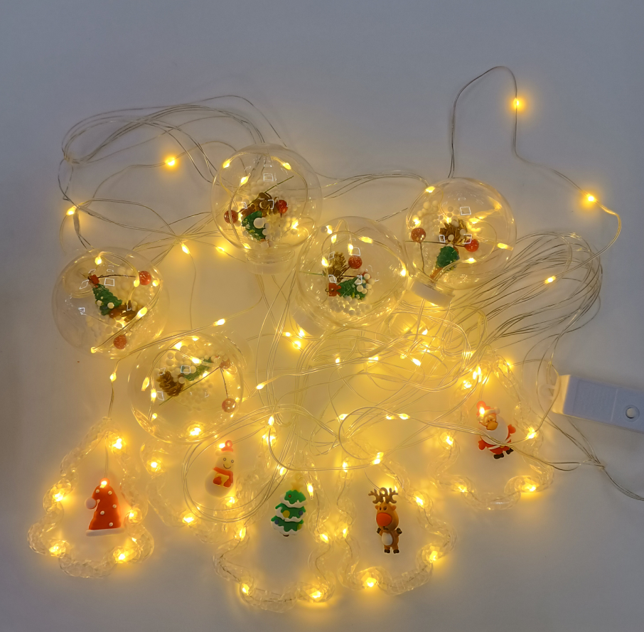 Χριστουγεννιάτικο Φωτιστικό Κουρτίνας LED 3m x 80cm Κίτρινο με Μπάλες & Δέντρα